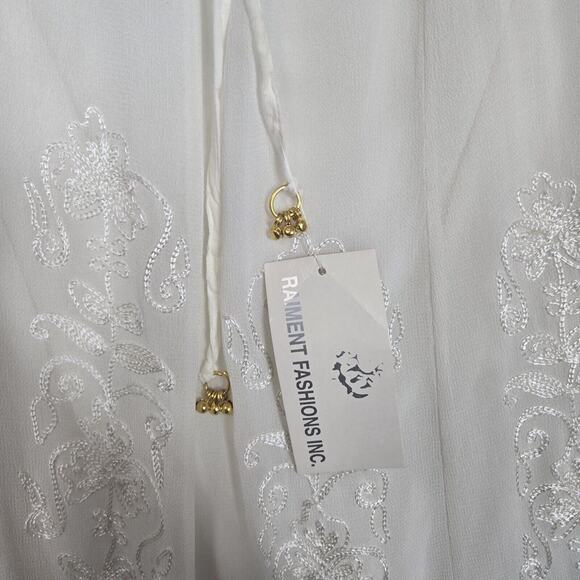 VTG Raiment Fashions NY 2 Pc Maxi Skirt Top Set Sz L White Embroider Fairy Boho - Picture 10 of 16